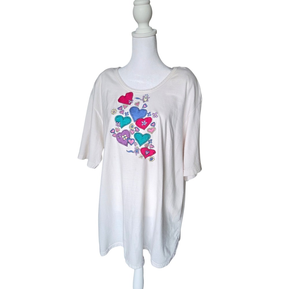 Take Nine Maternity White Short Sleeve Embroidered Hearts Flowers T-Shirt Top